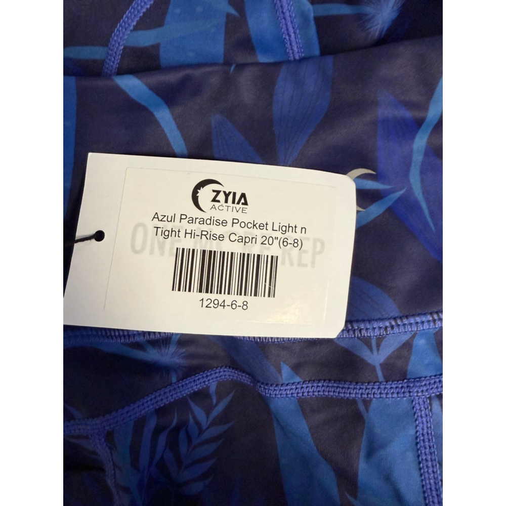 Women's ZYIA ACTIVE Blue Navy Tropical Print Hi-Rise Capri Leggings SZ 6-8 New - Picture 13 of 16